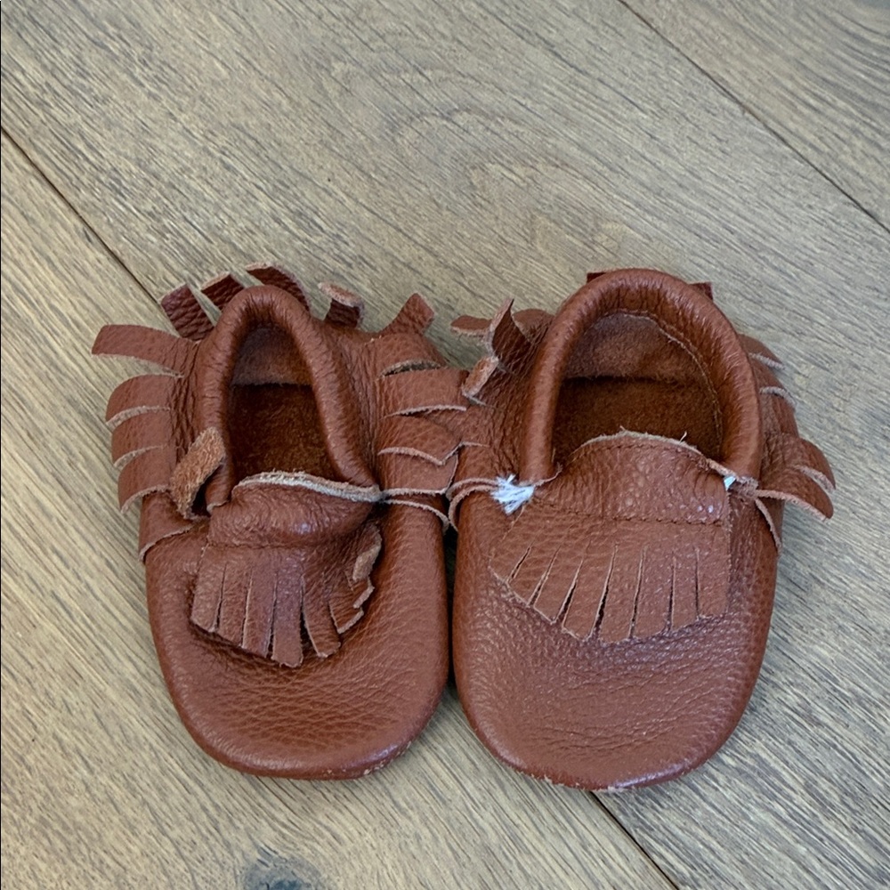 Freshly Picked Tan Leather Kids Moccasins